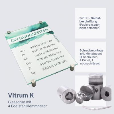 Türschild VITRUM K , Glasschild, Büroschild, Doppelglasschild